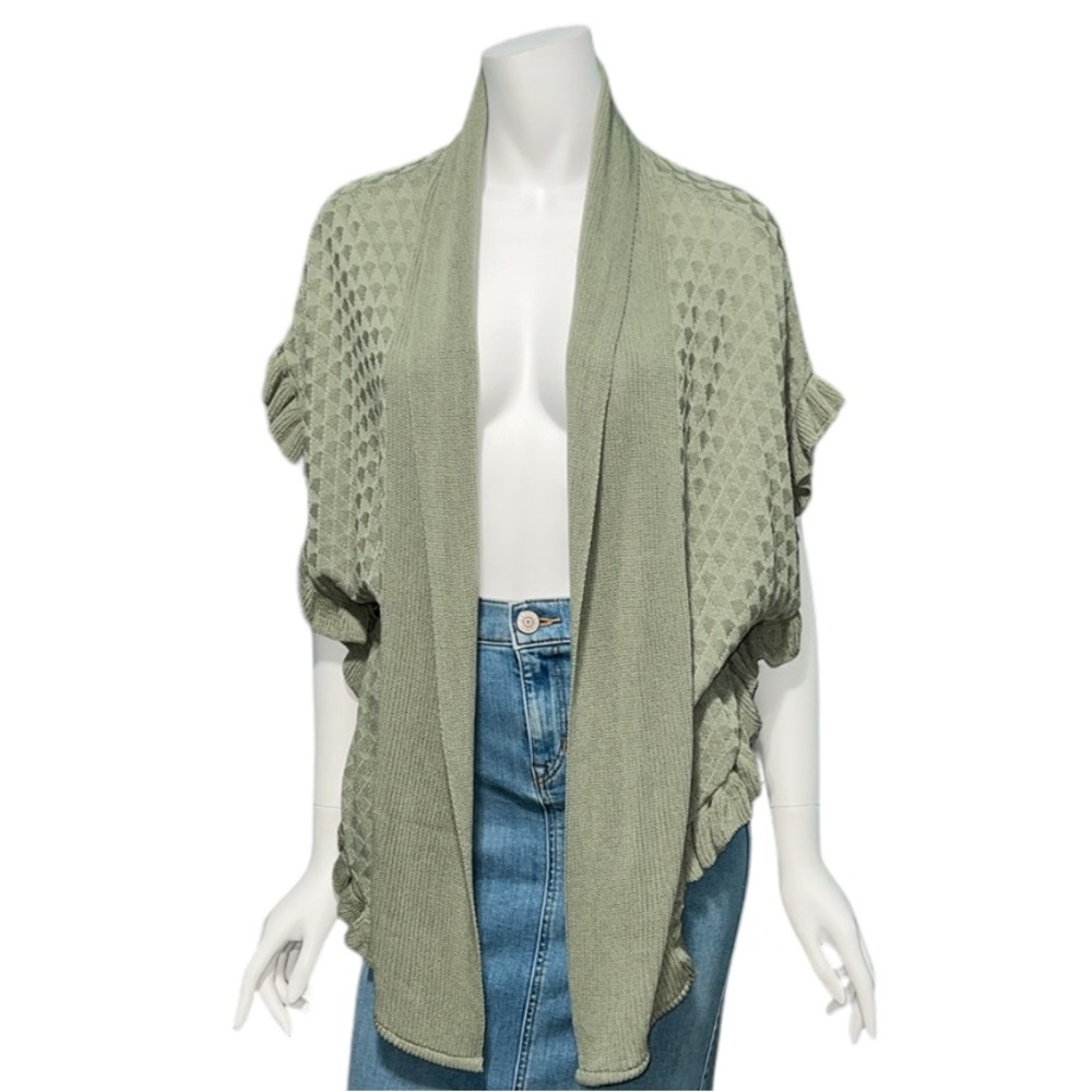 NWT Joseph A. Sea Grass Green Open Front Ruffle Cardigan Wrap Knit Vest S - Picture 4 of 11